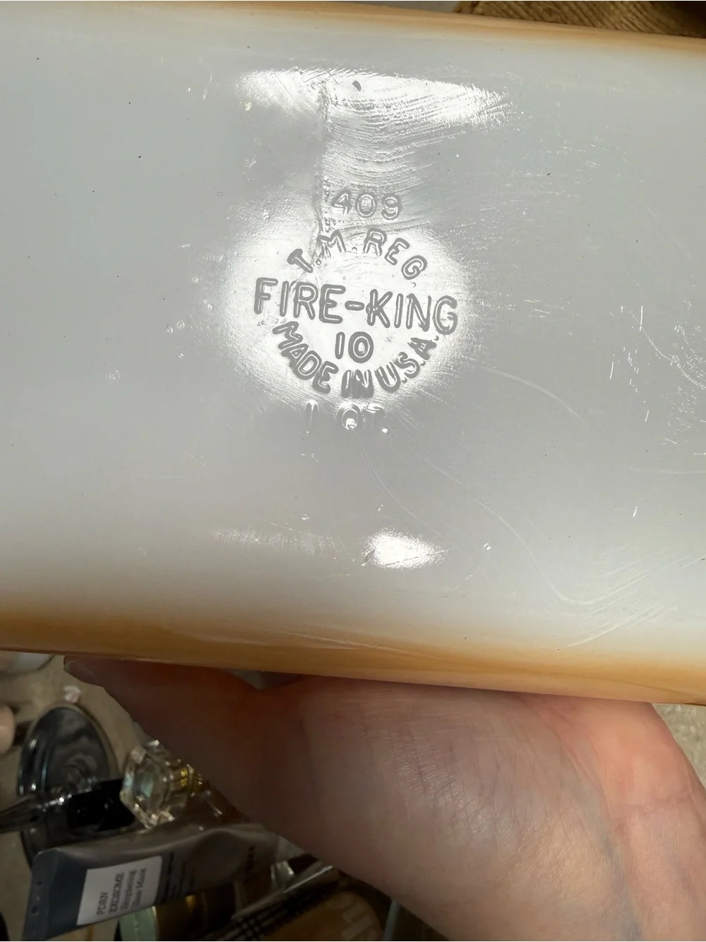 Vintage Fire-King 409 Peach Lustre Baking Dish Handmade Strawberry Basket
